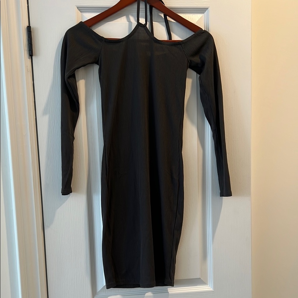PrettyLittleThing Gray Halter Bodycon Midi Dress